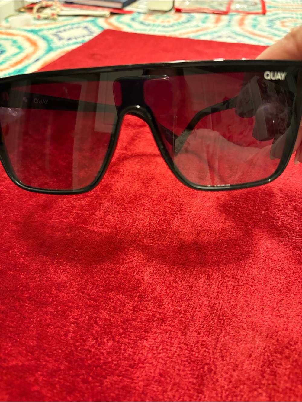 Quay Oversized Shield Sunglasses Black wTinted Lenses few scratches good condit